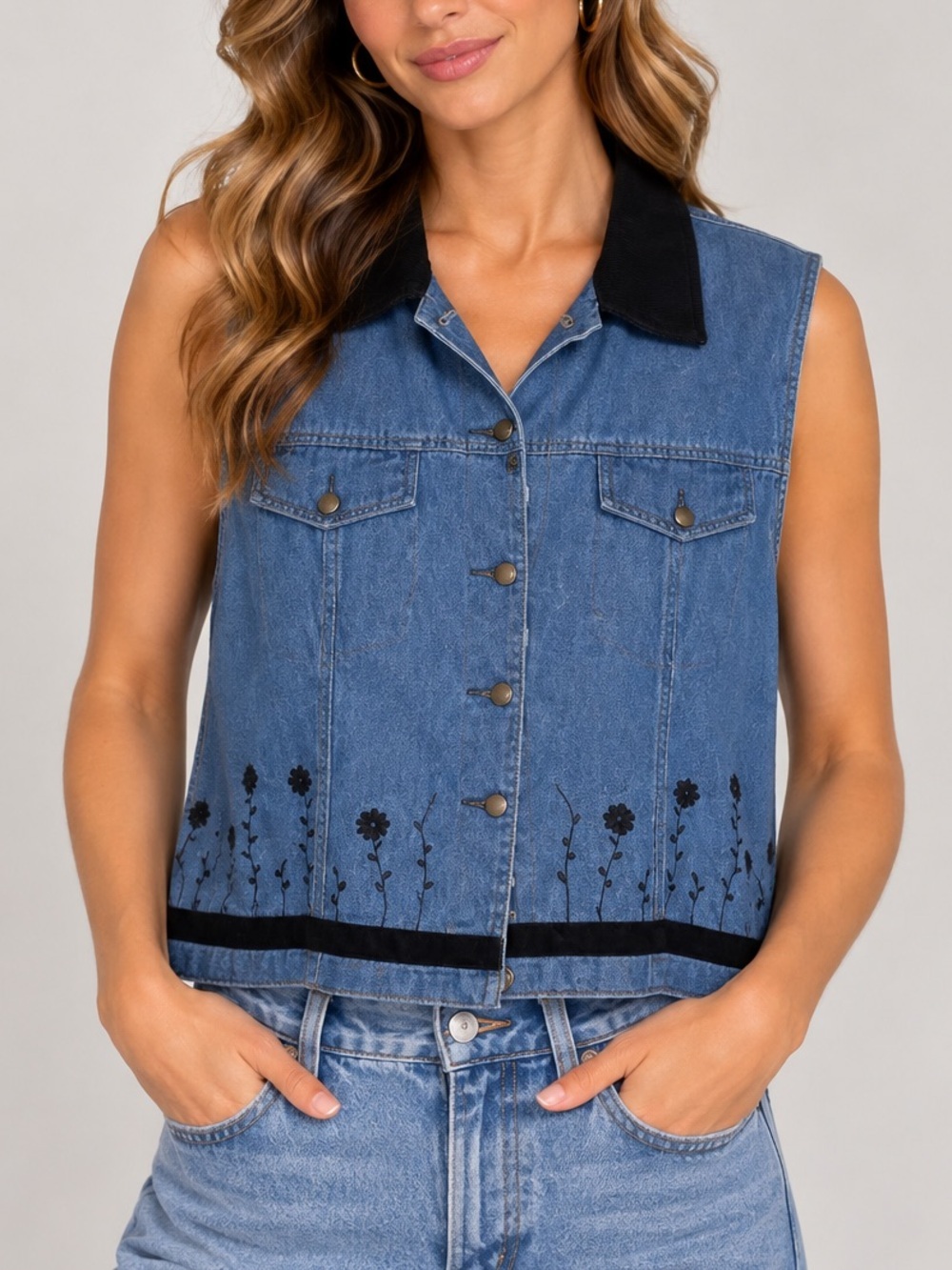 Vintage Stonebridge Denim Embroidered Vest